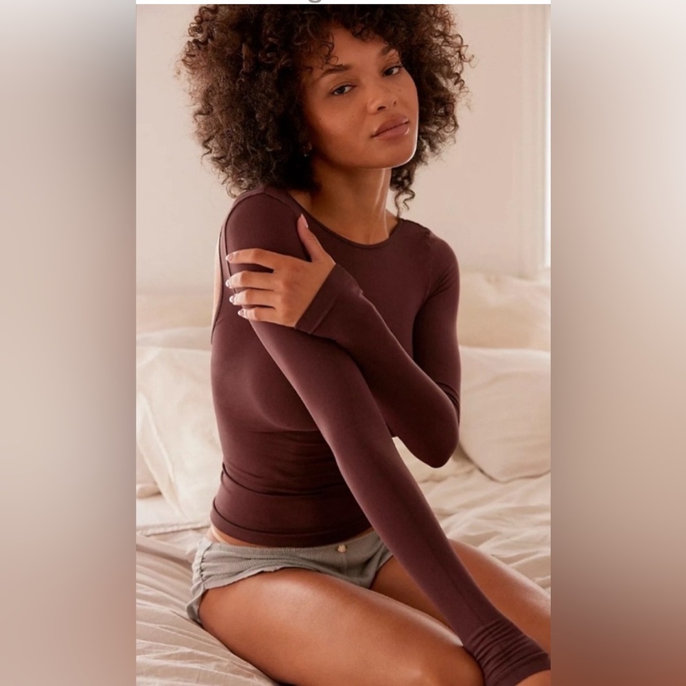 Free People Intimately Low Back Seamless Long Sleeve in Brown Size XS/S